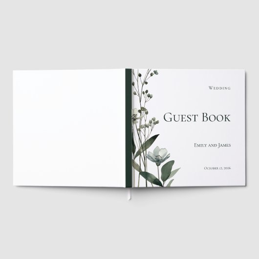 Green Floral Botanical Wedding Gästebuch (Voll)