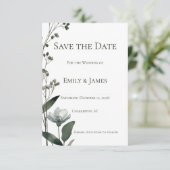 Green Floral Botanical Wedding Save The Date (Stehend Vorderseite)