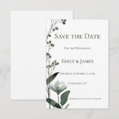 Green Floral Botanical Wedding Save The Date (Vorne/Hinten)