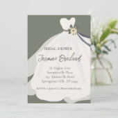 Green Floral Bride Gown Brautparty Einladung (Stehend Vorderseite)