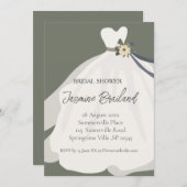 Green Floral Bride Gown Brautparty Einladung (Vorne/Hinten)