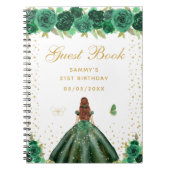 Green Floral Brown Hair Princess Gästebuch Notizblock (Vorderseite)