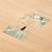 Green Floral Butterfly Gold Frame Mis Quince Acryleinladungen (Ablage )