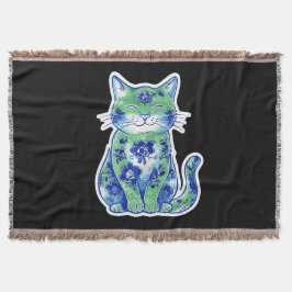 Green Floral Cat  Decke