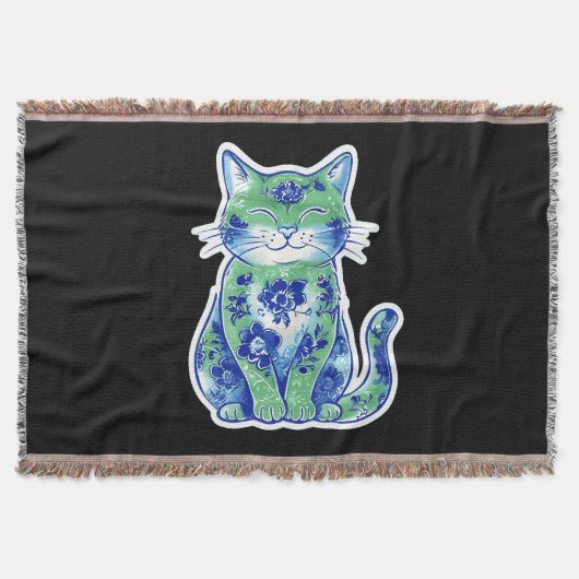 Green Floral Cat  Decke (Vorderseite)