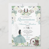 Green Floral Cowgirl Horseshoe Western Quinceañera Einladung (Vorderseite)