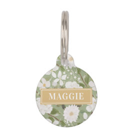 Green Floral Custom Dose Round Pet ID Tag Haustiermarke