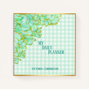 Green Floral Daily Planer Hahnentrittmuster Name M Notizblock
