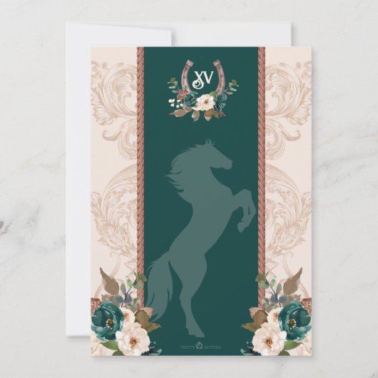 Green Floral Elegante Charro Western Quinceanera Einladung (Rückseite)