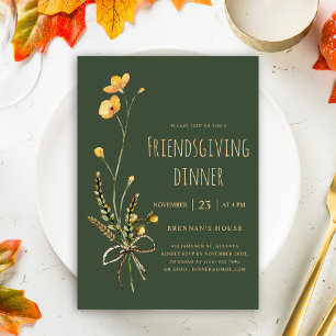 Green Floral Erntedank Friendsgiving Dinner Einladung