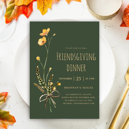 Green Floral Erntedank Friendsgiving Dinner Einladung