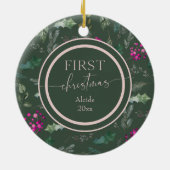 Green Floral First Christmas Ornament (Hinten)