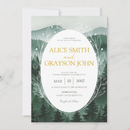 Green Floral Forest Classic Watercolor Wedding Einladung