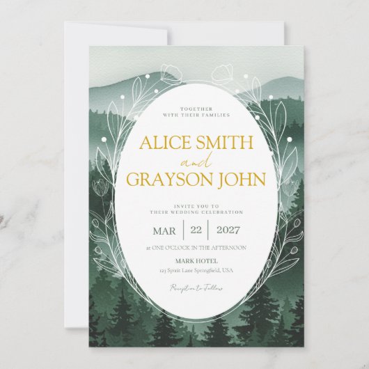 Green Floral Forest Classic Watercolor Wedding  Einladung (Vorderseite)