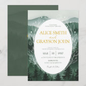 Green Floral Forest Classic Watercolor Wedding  Einladung (Vorne/Hinten)