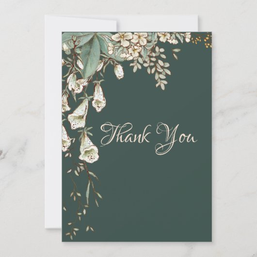 Green Floral Garland Script Elegante Hochzeit Dankeskarte (Vorderseite)