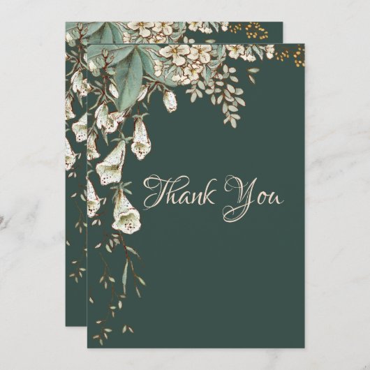 Green Floral Garland Script Elegante Hochzeit Dankeskarte (Vorne/Hinten)