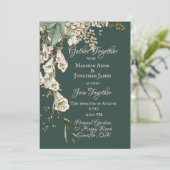 Green Floral Garland Script Elegante Hochzeit Einladung (Stehend Vorderseite)