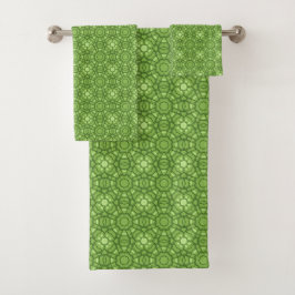 Green floral geometric patterned badhandtuch set