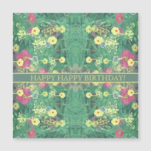 Green Floral "Glücklich zum Geburtstag!" Magnetkar Magnetkarte (Vorderseite)