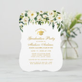 Green Floral Gold Graduation Party Einladung G (Stehend Vorderseite)