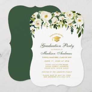 Green Floral Gold Graduation Party Einladung GB