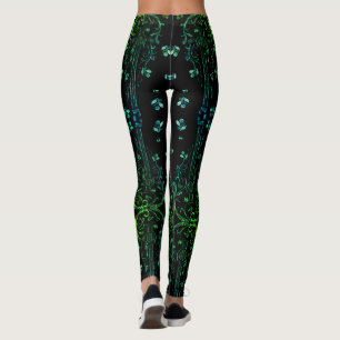 Green Floral Guitar Black Leggings