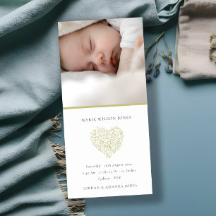 Green Floral Heart Foto Baby Birth Ankündigung