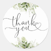 Green Floral Heart Script Vielen Dank Runder Aufkleber (Vorderseite)