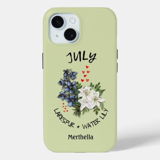 Green Floral JULI Geburtsmonat Blume Individuelle Case-Mate iPhone Hülle (Rückseite)