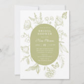 Green Floral Line Art Butterfly Brautparty Einladung (Vorderseite)