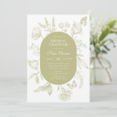 Green Floral Line Art Butterfly Brautparty Einladung (Stehend Vorderseite)