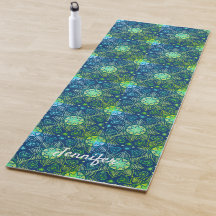 Green Floral Mandala Muster auf Navy Blue
