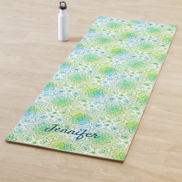 Green Floral Mandala Muster auf weißem Hintergrund Yogamatte