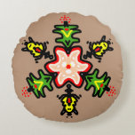 Green Floral Mandala Rundes Kissen<br><div class="desc">This unique hand-drawn mandala features a rustic,  artistic charm with natural variations in the pattern alignment. The vibrant green and red floral design brings a fresh,  organic feel to your home decor."</div>