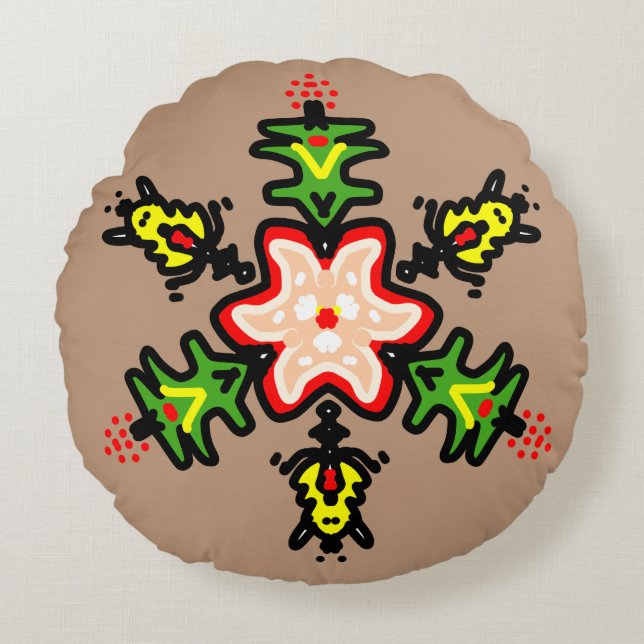 Green Floral Mandala Rundes Kissen (Vorderseite)