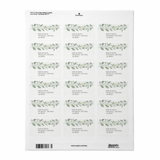 Green Floral Minimalistisch Address Label Adressaufkleber (Vorne)