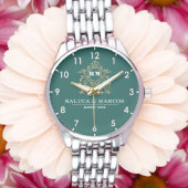 Green Floral Monogram Wedding Personalized Couple Armbanduhr