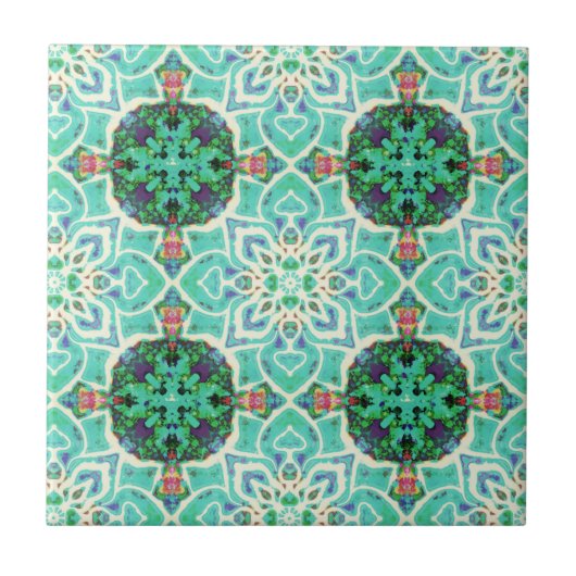 Green Floral Muster Tile Fliese (Vorderseite)