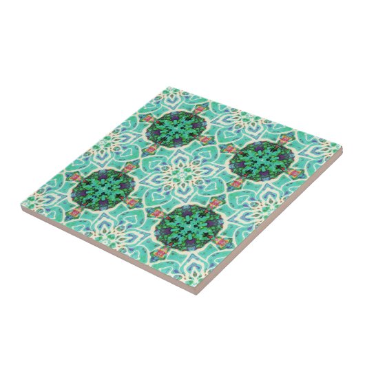 Green Floral Muster Tile Fliese (Seite)
