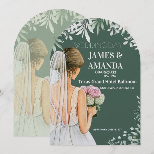 Green Floral On Budget Wedding  Einladung (Vorne/Hinten)