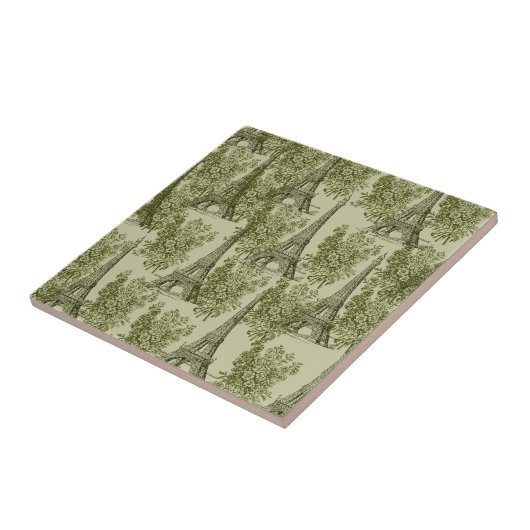 Green Floral Paris Eiffel Tower Fliese (Seite)