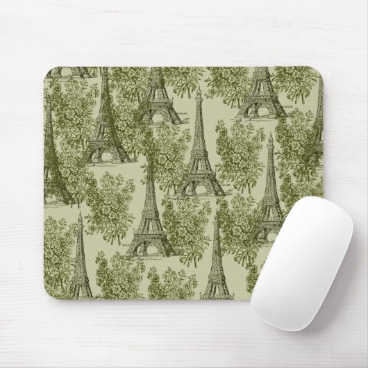 Green Floral Paris Eiffel Tower Mousepad (Mit Mouse)