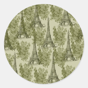 Green Floral Paris Eiffel Tower Runder Aufkleber