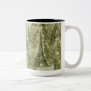 Green Floral Paris Eiffel Tower Zweifarbige Tasse