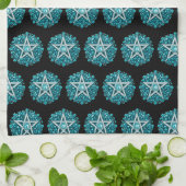 Green Floral Pentagram Hexenschwarz Halloween Geschirrtuch (Gefaltet)