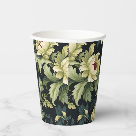 Green Floral Peony Modern Pappbecher (Rechts)