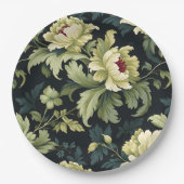 Green Floral Peony Modern Pappteller (Vorderseite)
