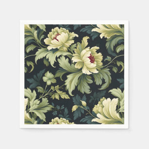 Green Floral Peony Modern Serviette