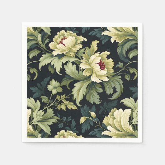 Green Floral Peony Modern Serviette (Vorderseite)